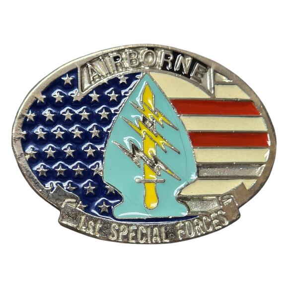 Vintage Military Airborne 1st Special Forces Heavy Cast Metal Belt Buckle USA - Picture 1 of 9